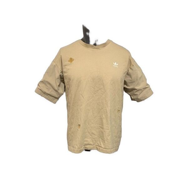 Adidas Mens Beige Embroidered Short Sleeve Crew Neck T Shirt Top Large - Picture 1 of 6